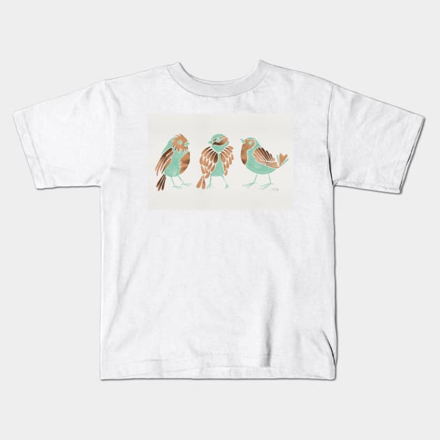 finches mint Kids T-Shirt by CatCoq